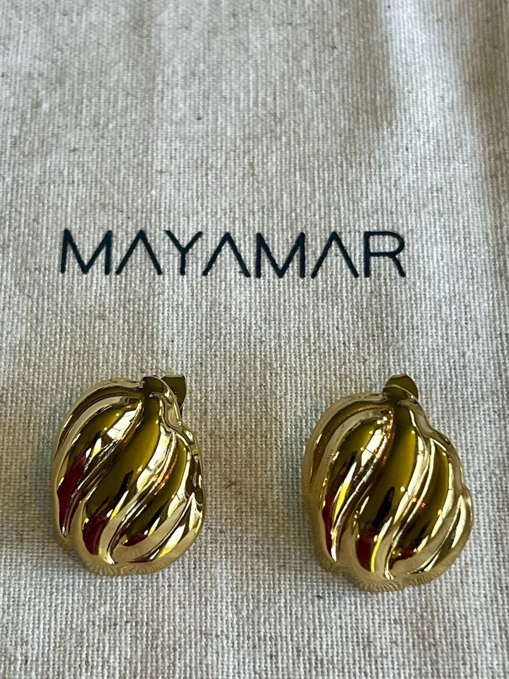 Gold Sculpted Wave Earrings by Mayamar